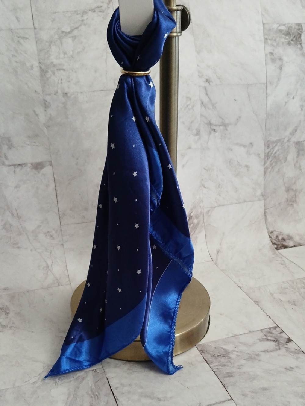 Royal Blue Star Print Satin Hair Scarf,  Versatile - Neck Scarf Or Purse Scarf